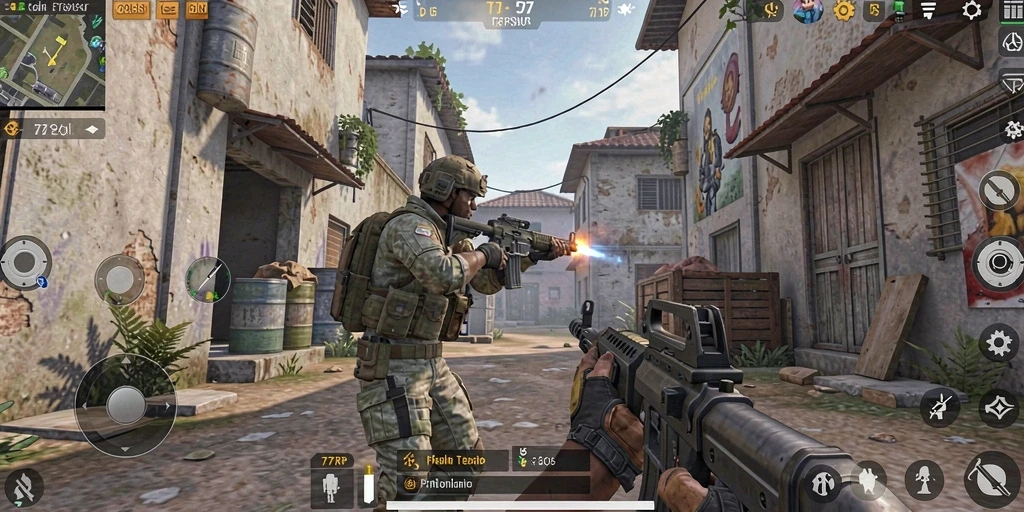 Screenshot permainan 77RP dengan aksi tembak-menembak yang mendebarkan.