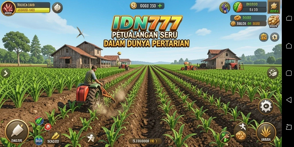 Gameplay seru IDN777 yang menampilkan aktivitas bertani di lahan pertanian.