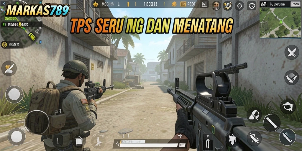 Tampilan gameplay seru dari MARKAS789 dalam pertempuran TPS.