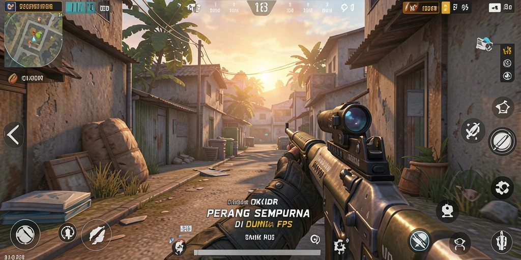 Tangkapan layar gameplay OKIDR menampilkan pertempuran FPS yang intens.