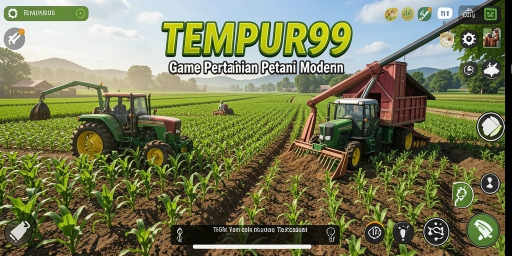 Tampilan gameplay TEMPUR99 yang menunjukkan aktivitas bertani