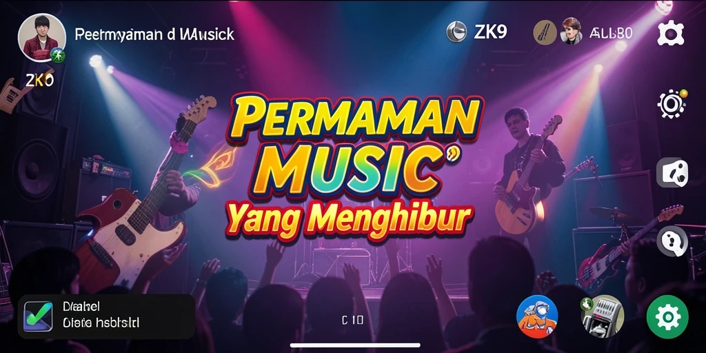 Screenshot utama ZK9 menampilkan gameplay musik yang seru dan interaktif.